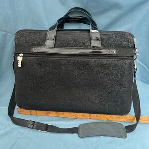 Jack Georges Triple Gusset Top Zip Nevada Patent Collection Black Leather Bag